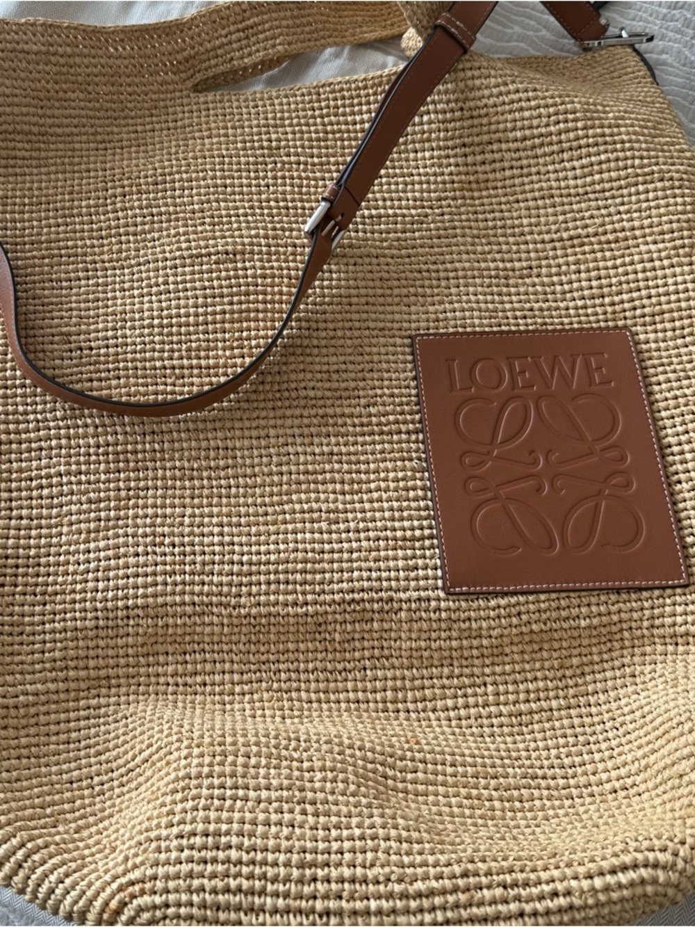 Loewe Natural Raffia Tote with Brown Leather Logo Patch - Picture 2 of 8